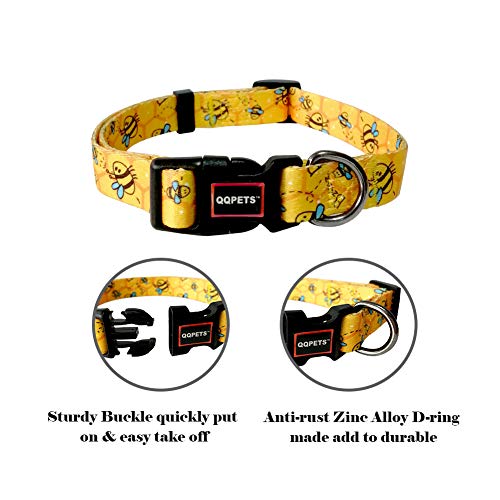 Qqpets Adjustable Soft Dog Collar: Print Flower Pink Multicolor Cute Patterns For Xs Small Medium Large Pet Girl Boy Puppy Walking Running Training (S, Yellow Bee) #TOP2