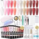 Born Pretty Polygel Starter Set mit UV Lampe - Poly Gel Nägel Set 12 Farben Nude Klar Jelly Rose Nagelverlängerung Kit Base Top Coat Slip Solution Alles-in-Einem-Kit