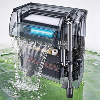 264GPH UV Large Hang on Back Aquarium Filter for 20-65 Gallon Algae Control | 4-Stage Canister Filtration, Adjustable Flow and Surface Skimmer, Wide Waterfall Fish Tank Filter