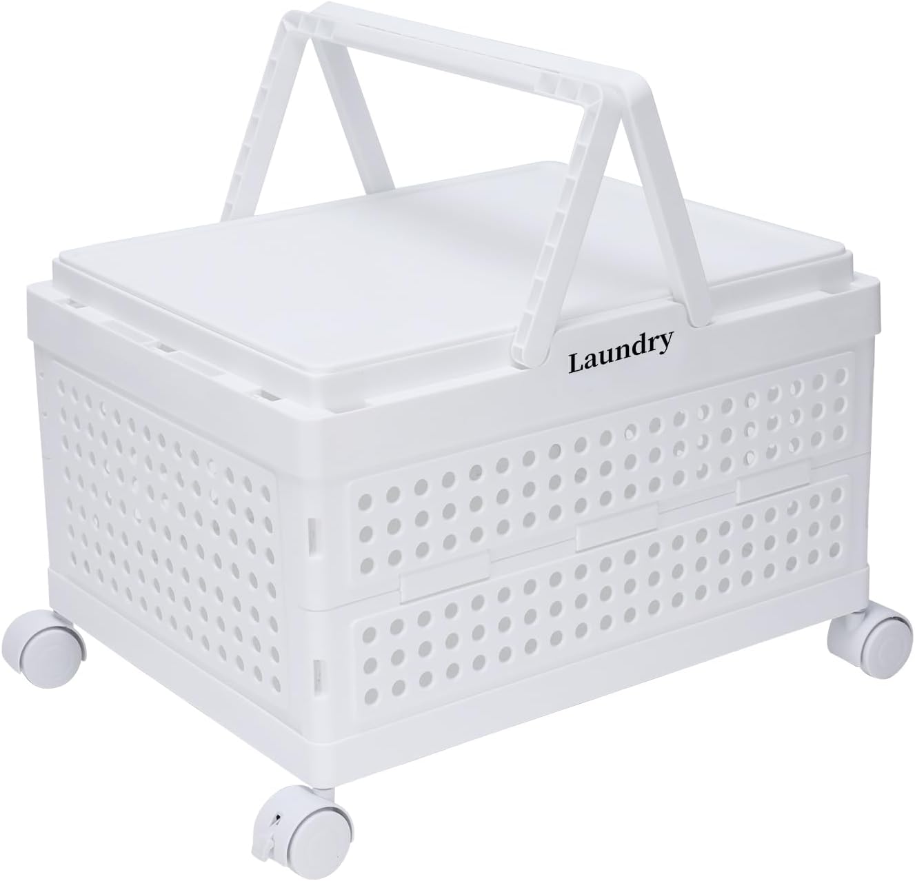 Collapsible Laundry Hamper with Lid, Plastic Laundry Baskets for Bathroom Space Saving,Large Capacity Dirty Clothes Hamper Portable Washing Bin for Family Dorm