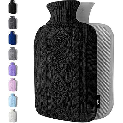 Hot Water Bottle with Cover - Premium Soft Knitted Cover - 1.8l Large Capacity - Hot Water Bag for Pain Relief, Neck and Shoulders, Back & Cosy Nights - Great Gift for Women (Black) Cover