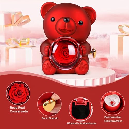 Miniatura 2 de Eleuth Oso Con Rosa Y Collar,Caja De Regalo De Oso De Rosa Eterna Con Collar En Forma De Corazón,Oso De Rosa Eterna Natural Preservada Regalo Para Mujer,Mama Aniversario,Día De San Valentín,Cumpleaño