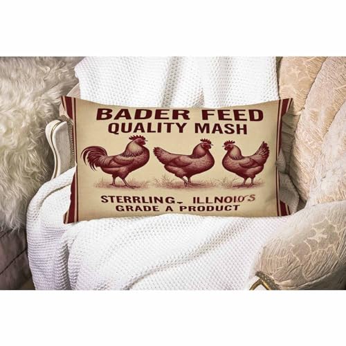 Image of Smooffly Vintage Like Chicken Feed Sack Burlap Pillow,Home Decor Throw Pillow Cover Waist Lumbar Cotton Linen Throw Pillow case Cushion Cover for Sofa Home Decorative Oblong 12x20 Inches