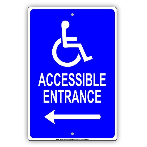 Afterprints Aluminum Handicap Accessible Entrance Sign With Left Arrow Wheelchair ADA Disabled Gate Warning 8"x12"