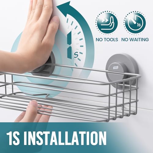 Image of TAILI Shower Caddy Suction Cup 2 Pack with Hooks & Soap Holder, Heavy Duty Shower Organizer for Bathroom, No Drilling Bathroom Organizer with Large Capacity, Metal Storage Holder-Grey