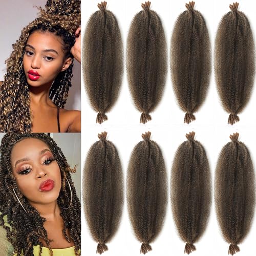 10 Inch Pre-Separated Springy Afro Twist Hair Brown Marley Twist Braiding Hair 8 Packs Kinky Twist Short Marley Twist Hair for Black Women Soft Locs Synthetic Hair Extensions