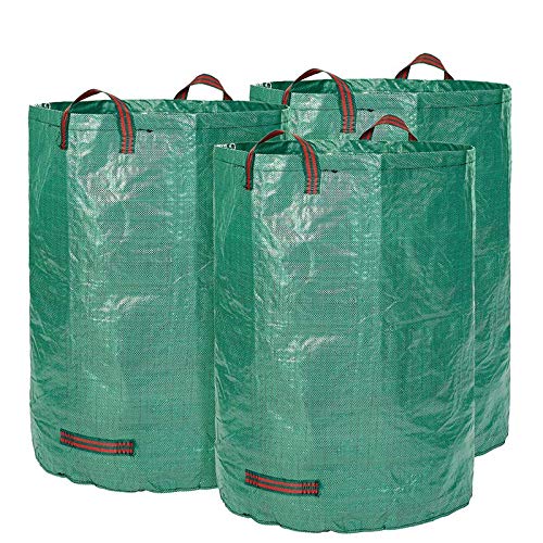 Glorytec Gartensack 3 x 300 Liter - mit doppeltem Boden - 4 reißfeste Griffe - Gartenabfallsack aus extrem robustem Polypropylen-Gewebe (PP) 150gsm