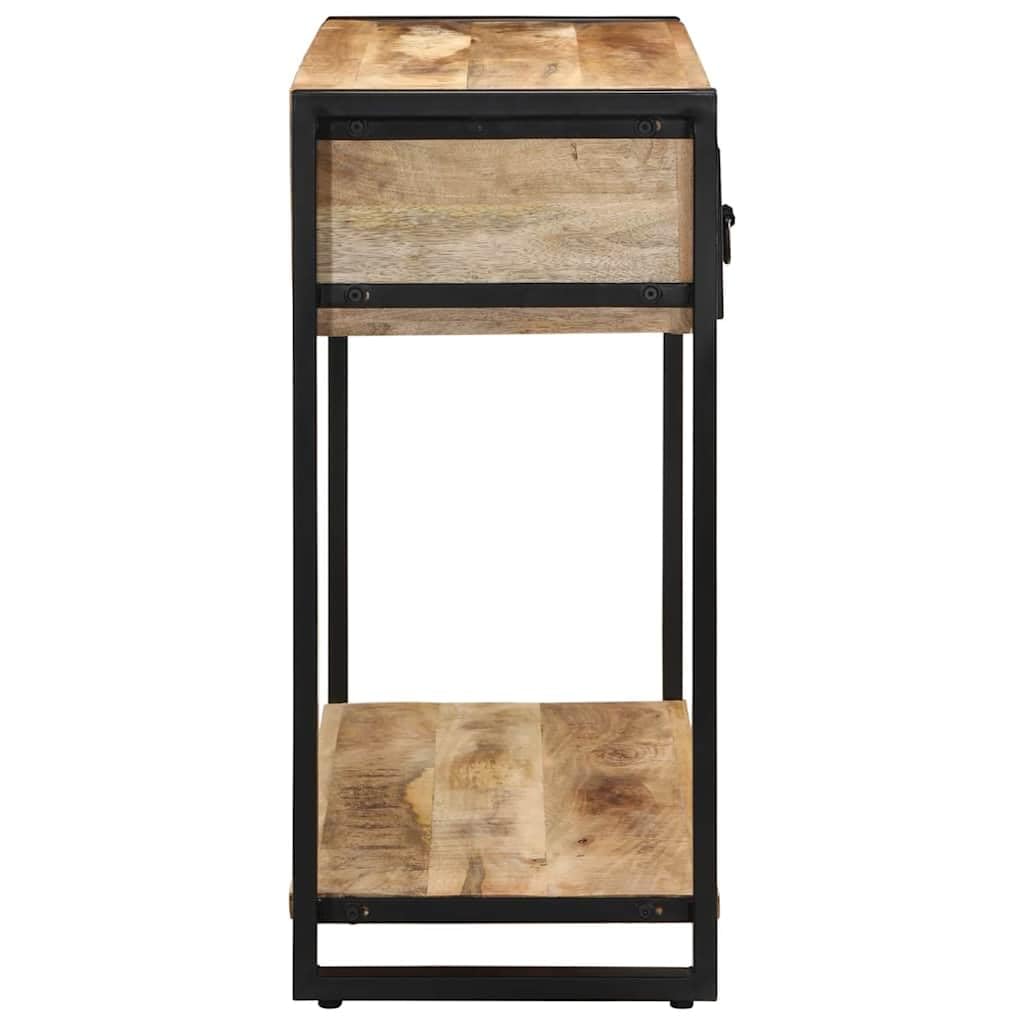 Table console 100 x 35 x 75 cm en bois massif brut de mangue, avec 1 tiroir pour espace de rangement, design rustique pour couloir, salon, chambre à coucher, plateau de table robuste, pratique