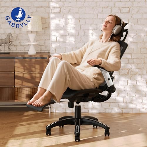 Image of GABRYLLY Ergonomic Office Chair, High Back Home Desk Chair with Footrest,3D Headrest, Flip-Up Arms, 135 Tilt and Wide Cushion, Heavy Duty Mesh Chairs for Task Computer Gaming, Black