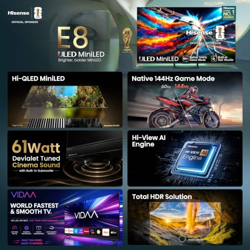 Image of Hisense 164 cm (65 inches) E8S Series Hi-QLED MiniLED Smart TV 65E8S (Black)