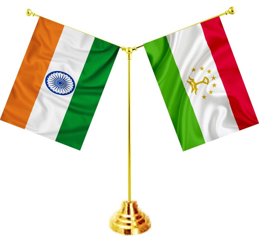 TAJIKISTAN & INDIA Miniature Flags - Shining Cotton Cloth with Y-Shape Classy Brass Base Table Stand-image-36
