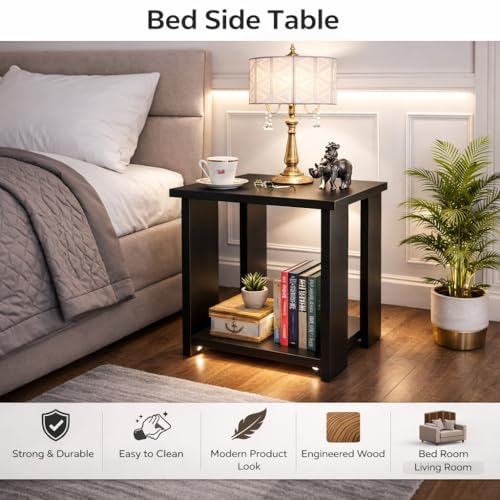 Image of SPYDER CRAFT Wood Bedside Table for Bedroom|Wooden Modern Side Tables for Bedroom|Side Table for Bed Room|Corner Table for Bed Room (Finish Color -Black, DIY(Do-It-Yourself))