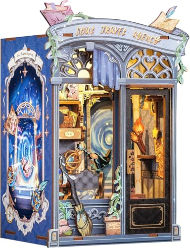Image of KHUSHAL DIY Miniature House Kit - 3D Wooden Puzzle Book Nook for Adults & Beginners, Dollhouse Bookshelf Decor, Ideal Gift for Family and Friends (Blue)