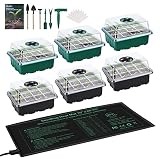 Kesfitt Seed Starter Tray with Heat Mat,Seed Starting Kit with Adjustable Humidity Dome and Base 6 P