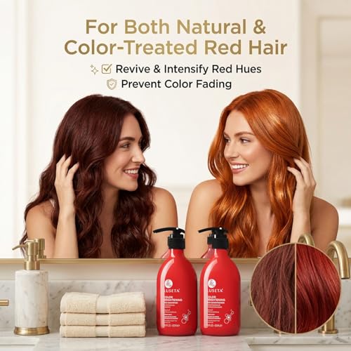 Image of Luseta Color Enhancing Shampoo and Conditioner Set for Red & Copper Hair. Revives & Intensifies Fiery Hues, Adds Radiant Shine, Smooths Frizz, Improves Elasticity with Pomegranate, 2 x 16.9oz