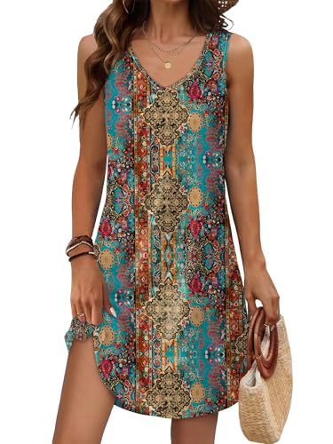 Image of Aokosor Womens Summer Dresses 2026 Loose V Neck Sleeveless Dress Sundresses Swimsuit Coverup Vacation Outfits
