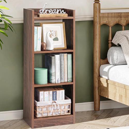 Image of ABOUT SPACE Book Shelf for Home - 3 Tier Cube Book Shelves Engineered Wood Open Book Rack for Study Room, Book Organizer Stand for Library, Bedroom, Living Room, Office (L 33 x B 24 x H 96cm - Walnut)