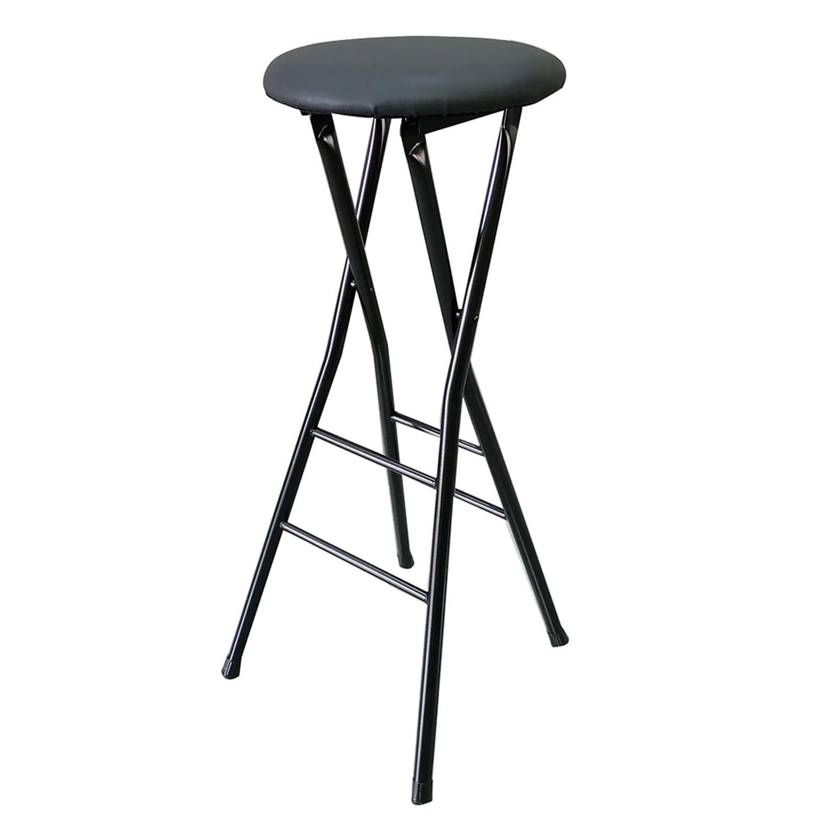 Taburete Alto Plegable, Taburete Plegable Redondo de Cuero Acolchado portátil con Patas de Acero, Taburete Alto Plegable for mostrador Silla for Cocina(Zwart,80cm/32in)