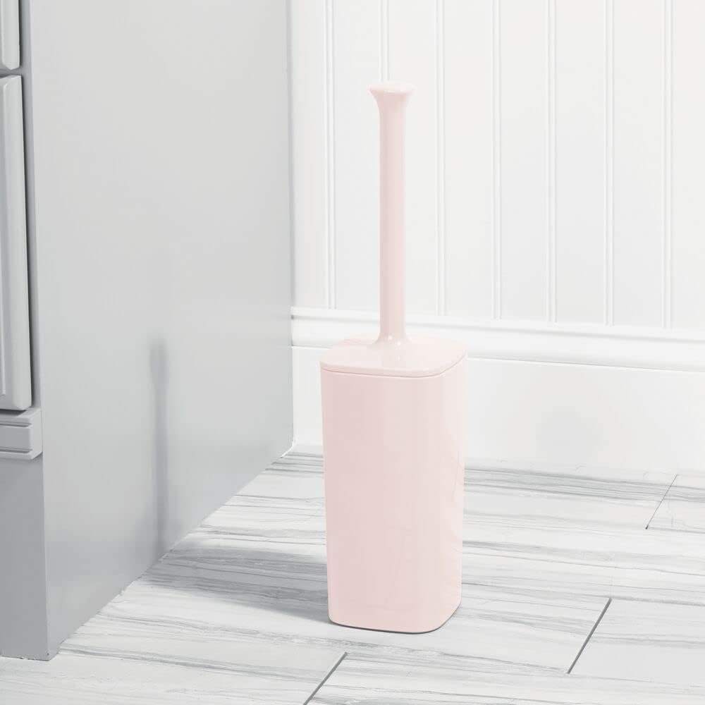 Amаzіng 🔥 mDesign Modern Square Plastic Toilet Bowl Brush and Holder for Bathroom Storage and Organization, Compact Free-Standing Design, Covered Brush - Sturdy, Deep Cleaning - Light Pink/Blush