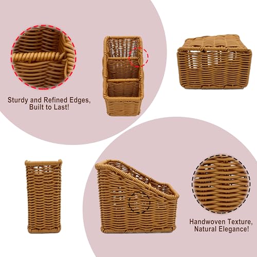 Handwoven Wicker Remote Control Holder,Rustic Rattan TV Remote Caddy Storage Box for Table, Farmhouse Desk Organizer Office Supplies,Makeup Brush Holder,Utensil Caddy (Golden Oak, Small - 3 Comp.) - Cosy Home Interiors Handwoven Wicker Remote Control Holder,Rustic Rattan TV Remote Caddy Storage Box for Table, Farmhouse Desk Organizer Office Supplies,Makeup Brush Holder,Utensil Caddy (Golden Oak, Small - 3 Comp.) - Image 2