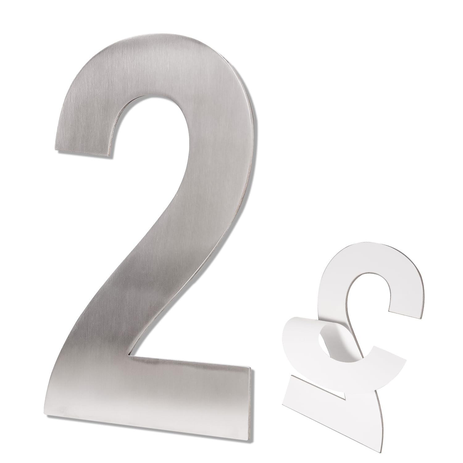 LUXYARD 7 Inch Self-adhesive House Numbers,Stainless Steel Address Numbers for Outside，Large Modern House Numbers,Door Numbers Sign (Silver 2)