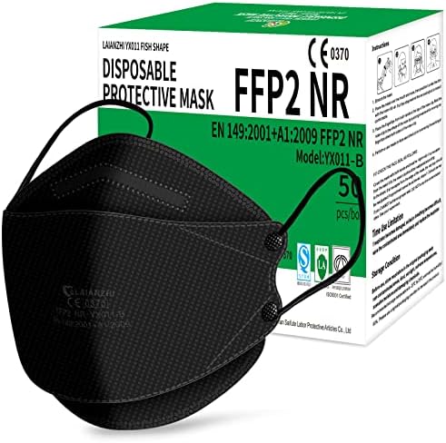 LAIANZHI 50 Pack FFP2 Mask Black, Disposable Face Mask, Individually Wrapped Respirator Mask for Women Men, 4 Layer Filters Airborne Particles94%