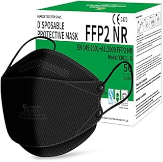 LAIANZHI 50 Pack FFP2 Mask Black, Disposable Face Mask, Individually Wrapped Respirator Mask for Women Men, 4 Layer Filters Airborne Particles94%