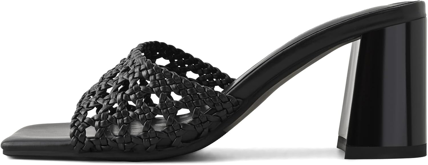 Braided Chunky Heels for Women Slip On Mesh Mules Summer Sandals Square Toe Party Wedding Dress Pumps Shoes - Image 3