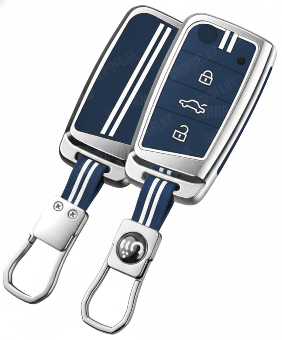 SHOPOFLUX Metal Key Cover Compatible for Skoda & Volkswagen Cars Kylaq | Slavia | Kushaq | Octavia | Virtus | Taigun | Tiguan | T Roc 3 Button Flip Key-image-37