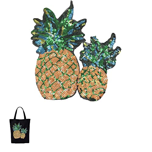 2 parches bordados de lentejuelas y piña para coser apliques, apliques bordados de lentejuelas de frutas para ropa, mochilas, bufanda, sombrero, bolsa de parche