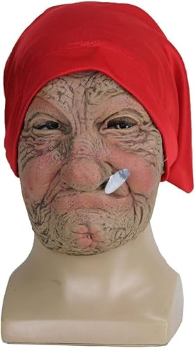 Miniatura 4 de Máscara de látex para Halloween con bufanda para la cabeza, casco de látex de cara completa para cosplay, accesorio de disfraz espeluznante, máscara