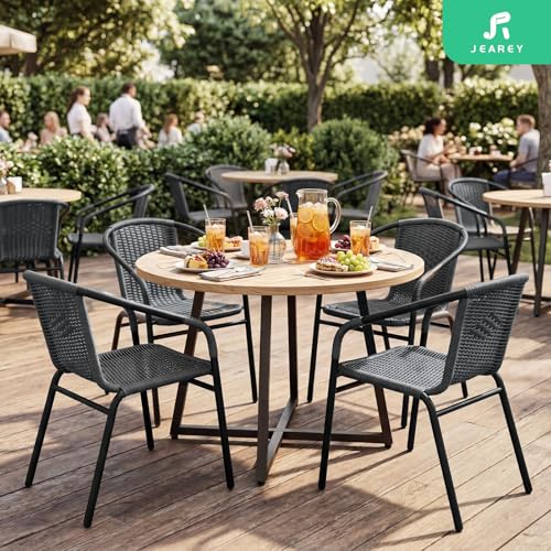 Image of JEAREY Outdoor Patio Rattan Dining Chairs Set of 4, All Weather Stackable Dining Chairs for Lawn, Restaurant, Garden, Grey