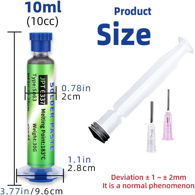 Sn63/Pb37 Tin Solder Paste, 183℃ Melting Point, 20-38µm Tin Paste For Electronic, Soldering Flux for PCB, IC, BGA, SMD Repair (5 Pack)