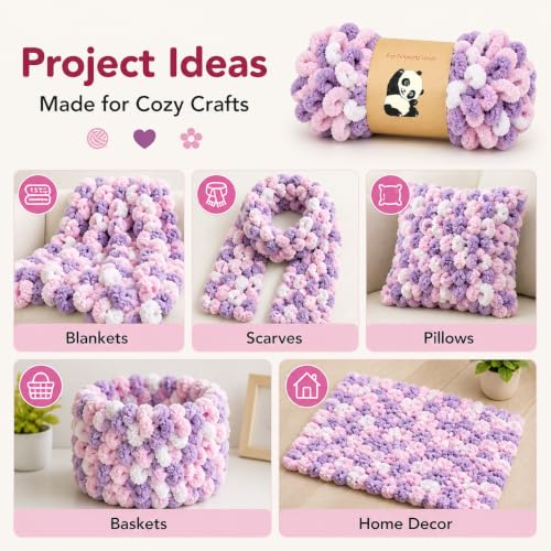 Image of Loop Yarn 5Packs,Shenlin Chunky Chenille Yarn for Hand Knitting Baby Blanket,Machine Washable Polyester Fluffy Thick Bulky Yarn for Scarfs,Craft Projects
