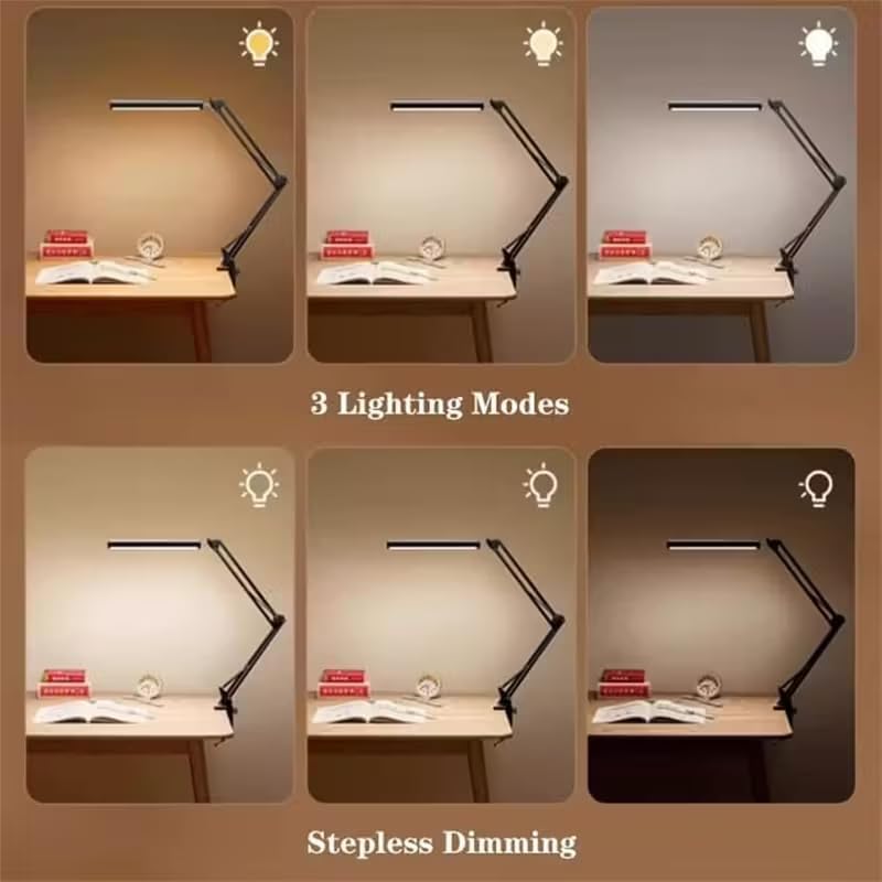 Miniatura 3 de Realexist - Lámpara LED de escritorio, lámpara de brazo oscilante ajustable con abrazadera, 3 modos de 10 brillo luz de lectura que cuida los ojos