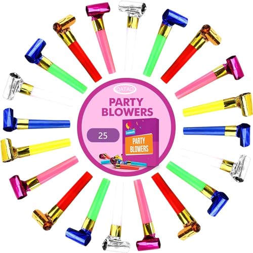 25pcs Party Blowers,Colourful Noisemakers Party Blowouts Squawkers Fringed Noise Maker,Birthday Noisemakers Birthday Blow Horns Party Whistles