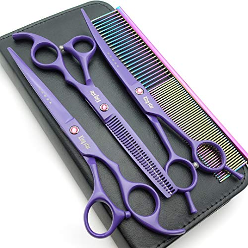 Kingstar 7.0in. Matt Purple Professional Pet Grooming Scissors Set,Straight & Thinning & Curved