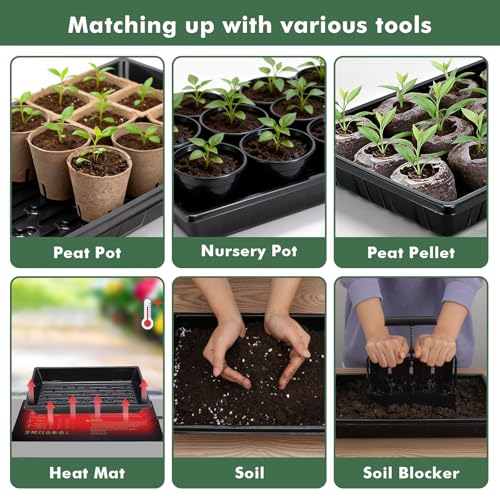 Sckee Upgraded 10 Pack Plant Growing Trays Seed Starting Tray Microgreens Growing Trays Seedling Plant Germination Starter Tray Transplant Fodder Flats, No Holes, No Leakage, Reusable (1017) by Sckee - Image 5