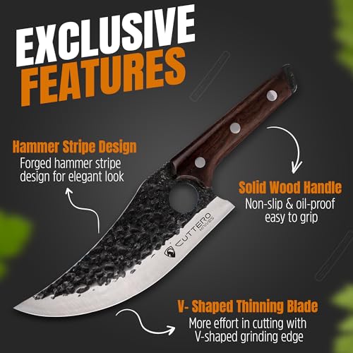 Cuttero Faca de chef exclusiva de 18 cm | Aço japonês totalmente forjado à mão, desossamento versáti