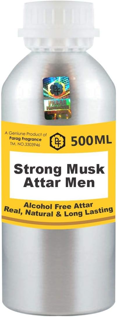Parag Fragrances Strong Musk Attar Men Attar 500ml Wholesale Pack Attar (Alcohol Free, Long Lasting Attar For Men - Women & Religious Use) Worlds Best Attar | Itra | Fragrance Oil | Scent