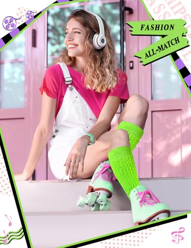 Image of Neon Slouch Scrunch Socks 3 Pairs 80s Accessories for Women, Neon Women's Leg Warmers Heavy Soft Extra Long Socks