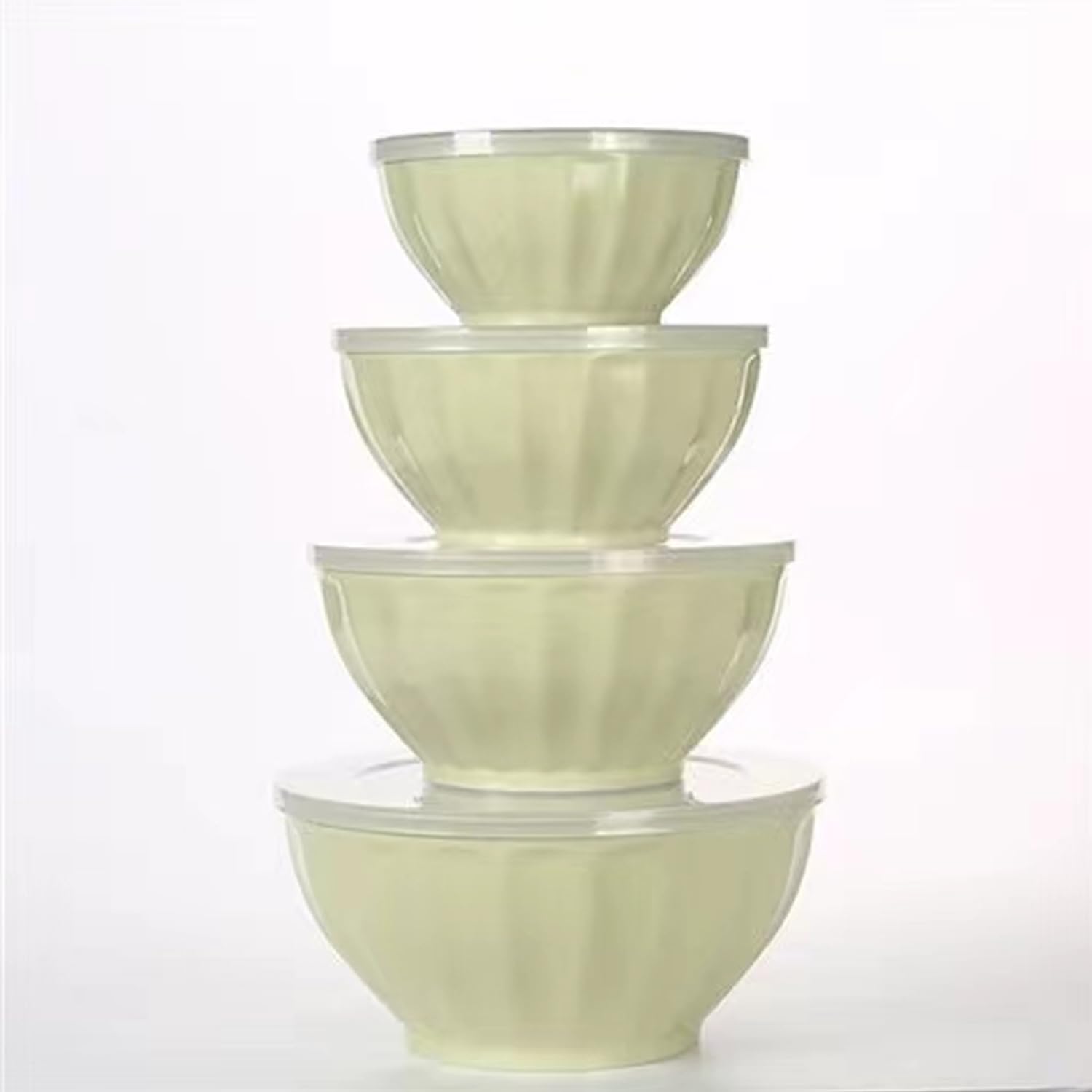 FUNOWN 4 Piece Large Plastic Mixing Bowls with Lids,Plastic Nesting Bowls Set for Kitchen Prepping,Storage Bowls,Cooking Food,Stackable and Functional (Green)