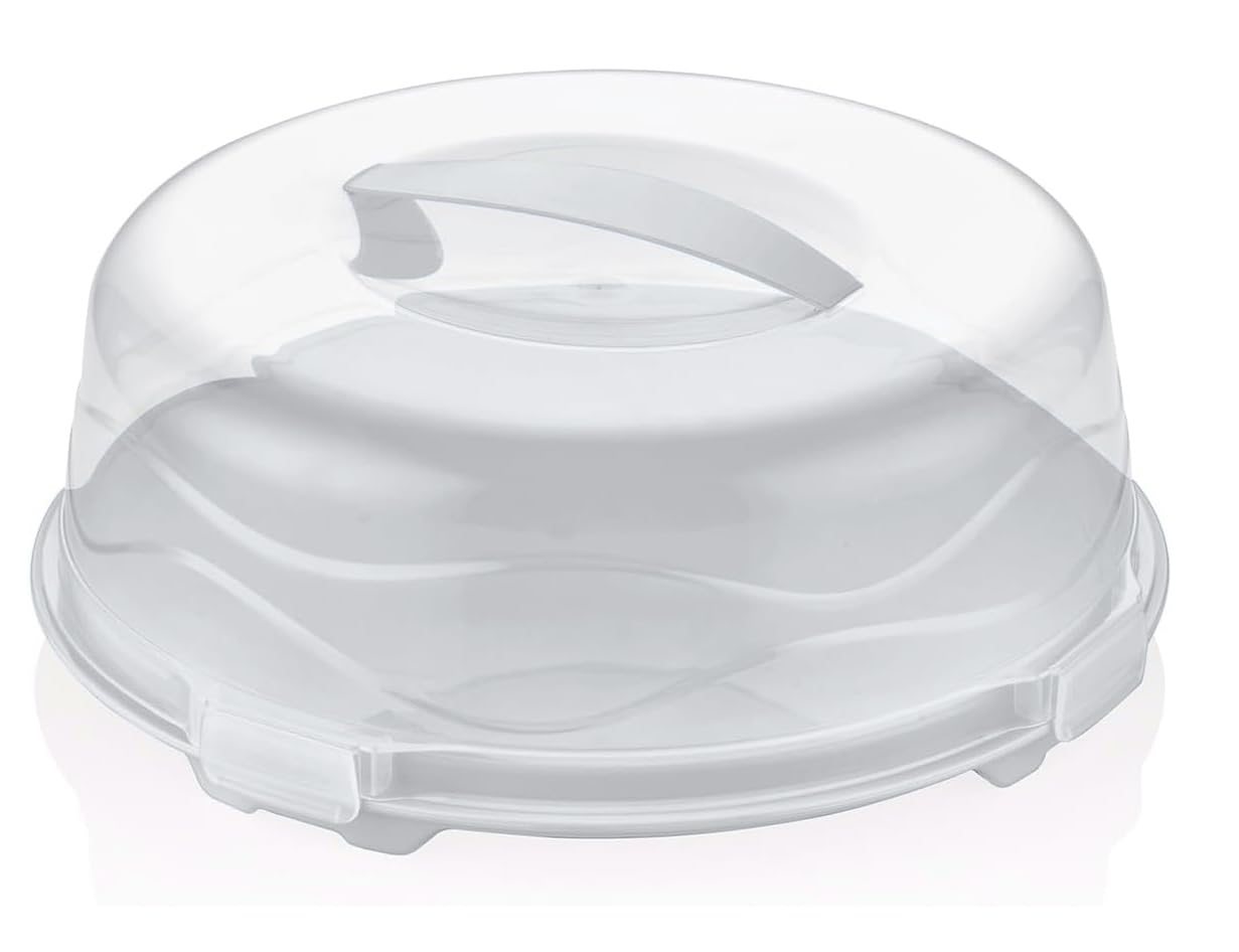 Best House | Plastic Cake Box | Round | WHITE | Reusable Clear Cake Cover with Lid Carry Handle | Transport Storage Food Container Takeaway Holder, Cake Stand with Lids - 33 x 11.5 cm (Pack of 1) โ image 1