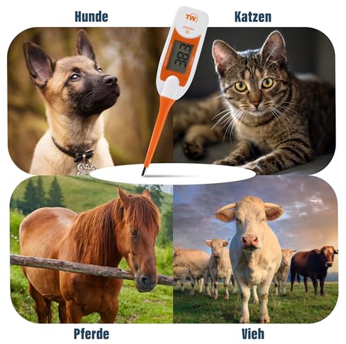 Premium Haustier-Thermometer für Tierbesitzer von Hunden, Katzen, Pferden, Flexible Digitale Temperatursonde inklusive Tierärztlichen Hobdays Chart