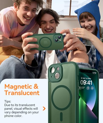 Image of CANSHN Magnetic for iPhone 13 Mini Case, Upgraded [Full Camera Protection] [Compatible with Magsafe] [Translucent Matte] Shockproof Protective Phone Case for iPhone 13 Mini 5.4 inch - Deep Green