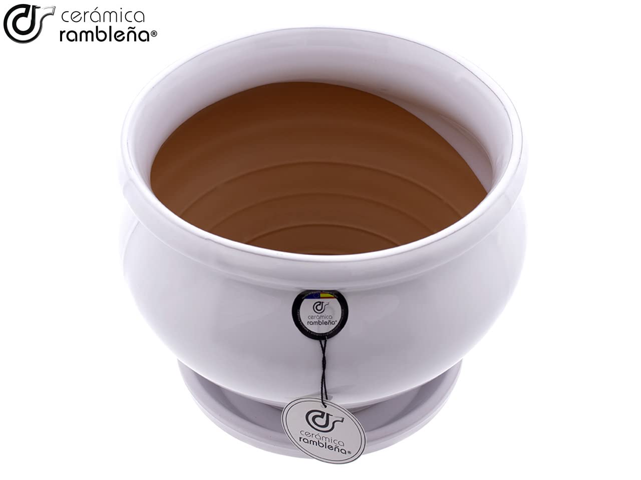 CERAMICA RAMBLENA | Vasi di terracotta rossa | Vasi decorative | Vasi in ceramica | Vasi da esterno | Vaso di cocco - Bianco - D130 | Decorazione 100% Fatto a Mano | 26x26x21 cm | Piatto Incluso