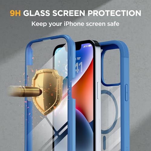 Image of Miracase Glass Series Designed for iPhone 14 Plus Case 6.7 inch, 2023 Upgrade Full-Body Magnetic Clear Case with Built-in 9H Tempered Glass Screen Protector,Compatible with MagSafe, Capri Blue