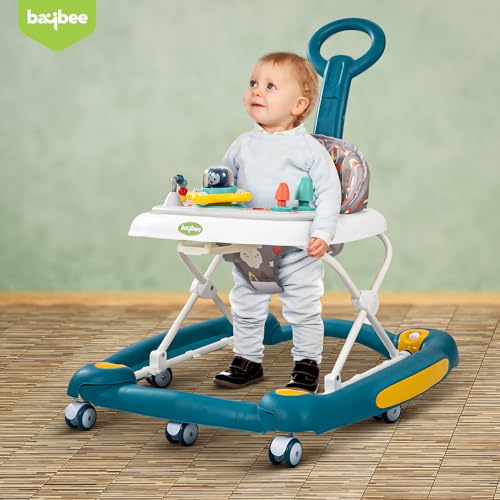 Image of Baybee 3 in 1 Awry Baby Walker for Kids with Rocker & Push Handle, Kids Walker with 3 Adjustable Height, Mat & Musical Toy Bar | Activity Walker for Baby | Push Walker Baby 6-18 Months Boy Girl (Blue)
