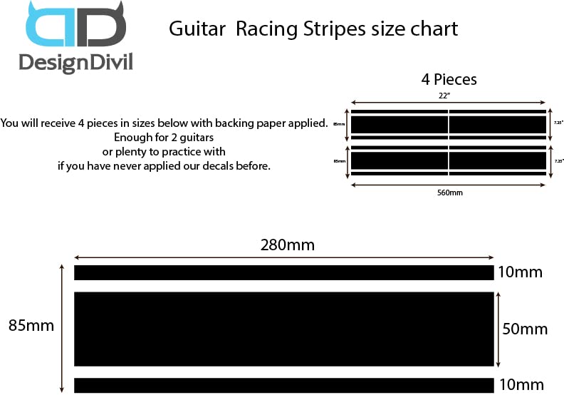 Wide Custom Racing Stripe Decal Vinyl Stickers for Guitars & Basses. Colour Options Available (Light Blue)