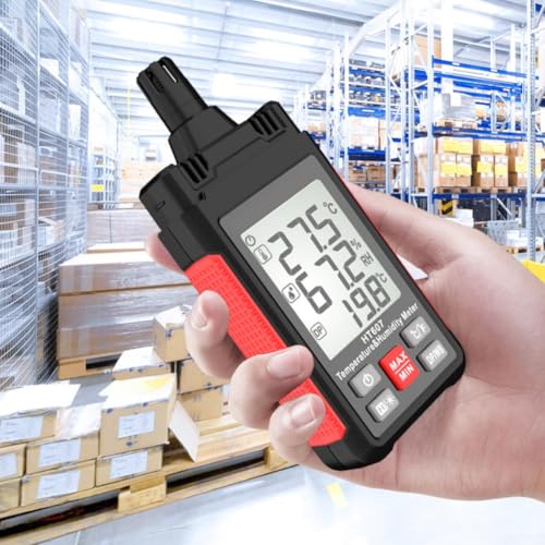 ZWEquipint Thermohygromètre numérique HT607, hygromètre professionnel pour température, humidité, point de rosée, ampoule humide, capteur haut avec rétroéclairage, enregistrement de données, arrêt